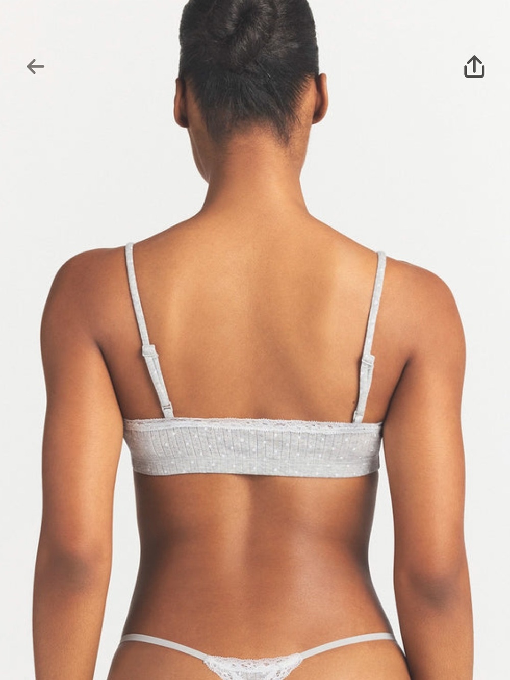 SKIMS LIGHTWEIGHT COTTON POINTELLE SCOOP
BRALETTE in Light Heather Grey Pin Dot - Picture 3 of 5